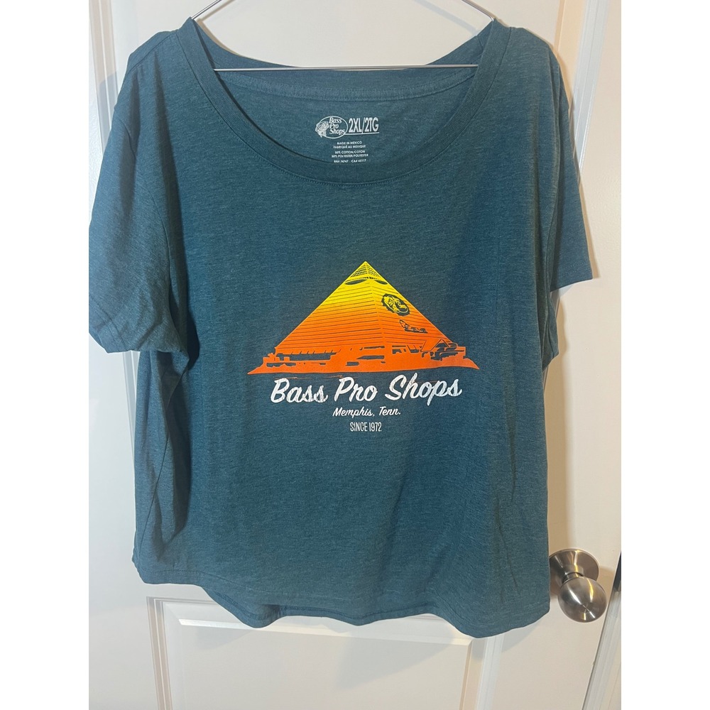Bass Pro Shops Womens T-Shirt Memphis Pyramid Graphic‎ Teal Blue Size 2XL